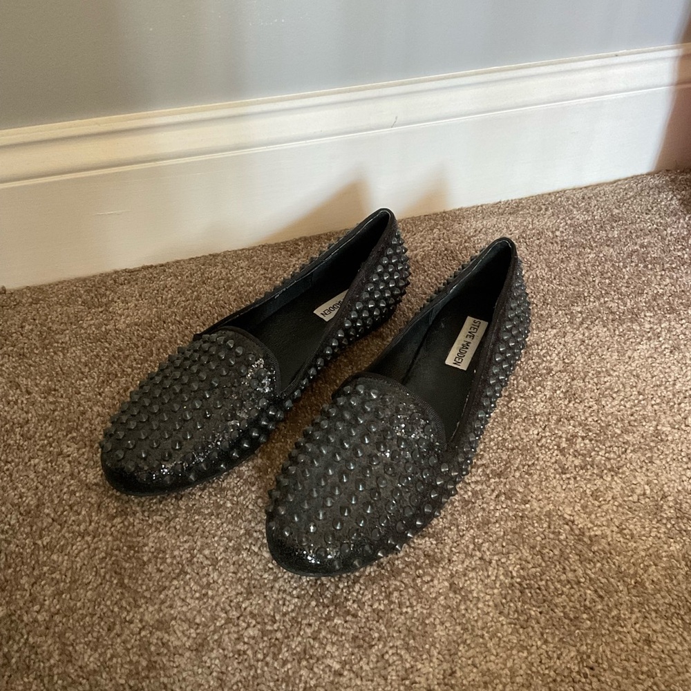 Steve Madden Black Studded Loafers size 10